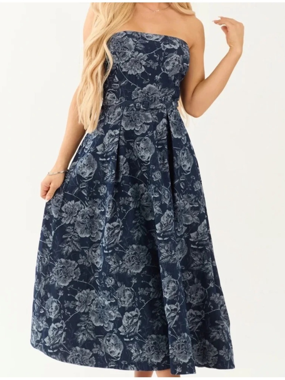 NWT Free Market Strapless Floral Dress in Blue